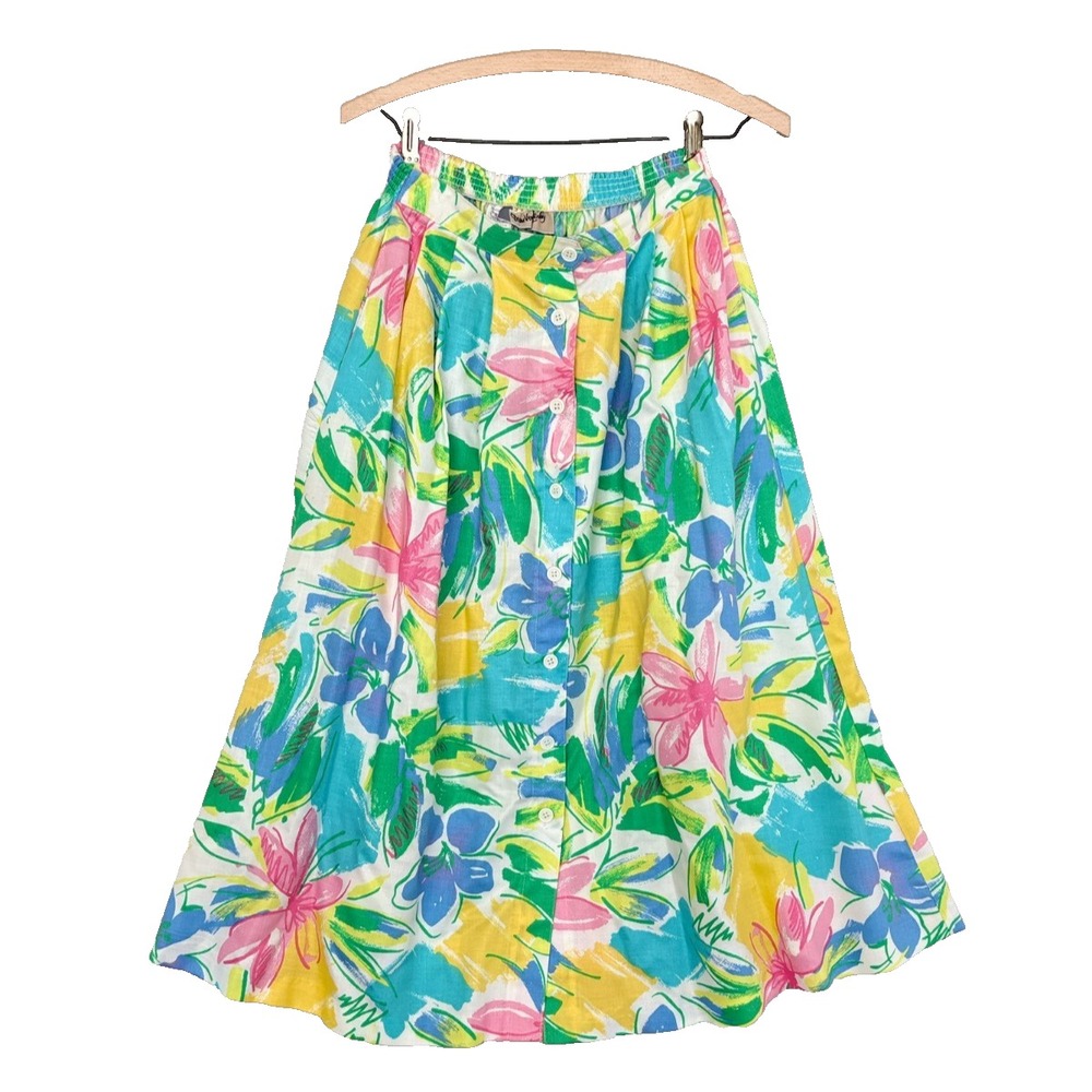 90 VTG DVF Diane Von Furstenberg Pleated Button Skirt Sz‎ S Floral Garden Party